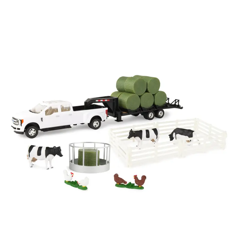 1/32 Big Roads Ford Truck W/ Round Bales Hauling Set Toy - Lp82786 1