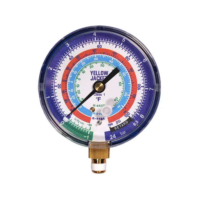 3-1/8" Compound Gauge, Blue °F, Bar/Psi, 1/8" Npt Male Connection, R448a/449A/452A 1