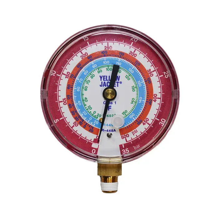 3-1/8" Dry Pressure Gauge, Red °F, Bar/Psi, 1/8" Npt Male Connection, R448a/449A/452A 1