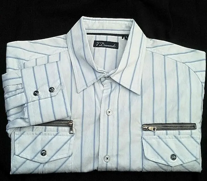 7 Diamonds-Blue Stripe 100% Cotton Casual Fashion Shirt- Size M 1