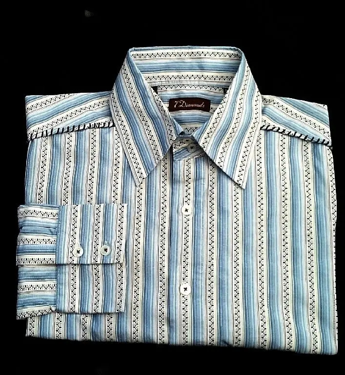 7 Diamonds-Blue Stripe Cotton/Poly Fashion Shirt- Size M 1