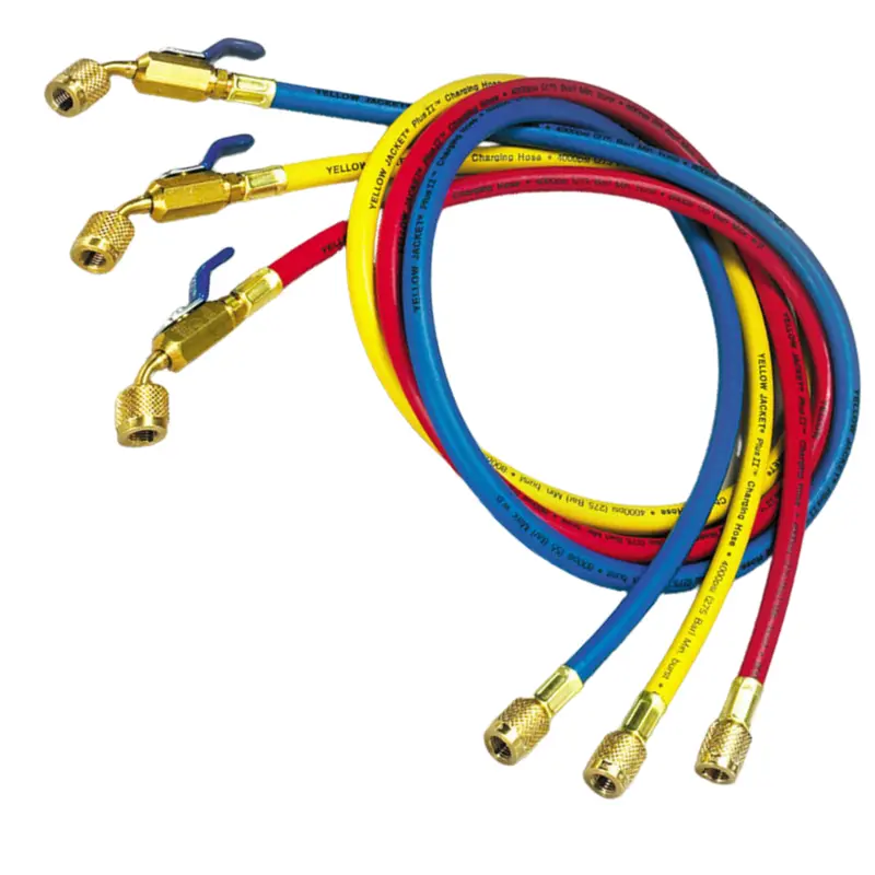72" Charging Hose With Compact Ball Valve End - Low Loss: 1/4 In Female Connection Size, 0° Angle - Ybr 1