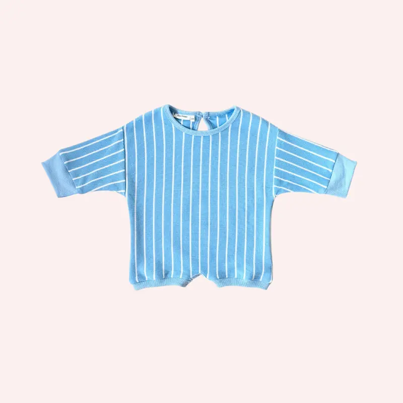 Addie Cotton Stripe Romper - Blue/White Stripe 1