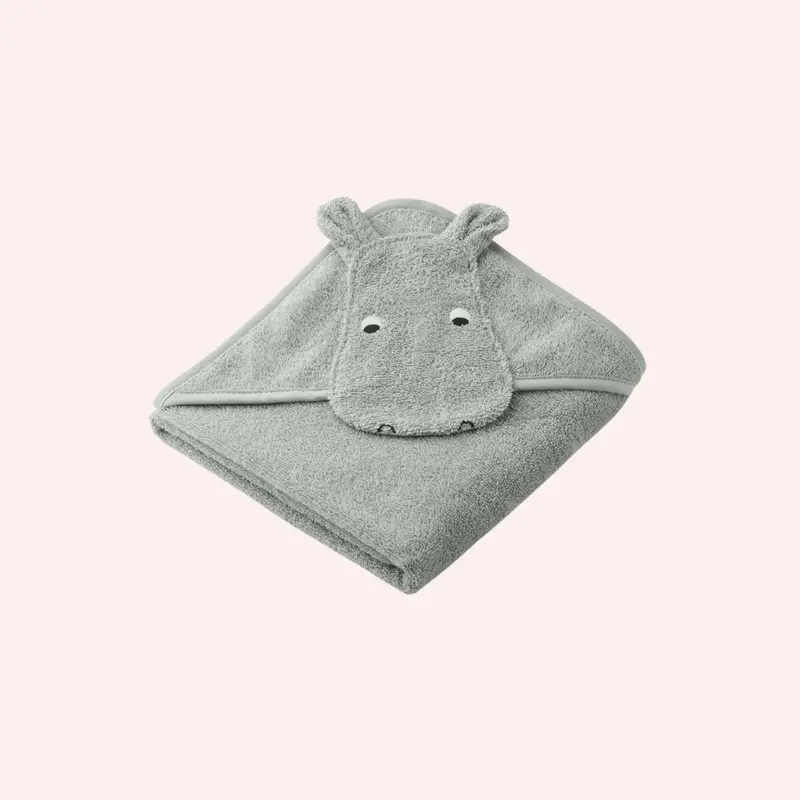 Albert Hooded Baby Towel - Hippo Dove Blue 1