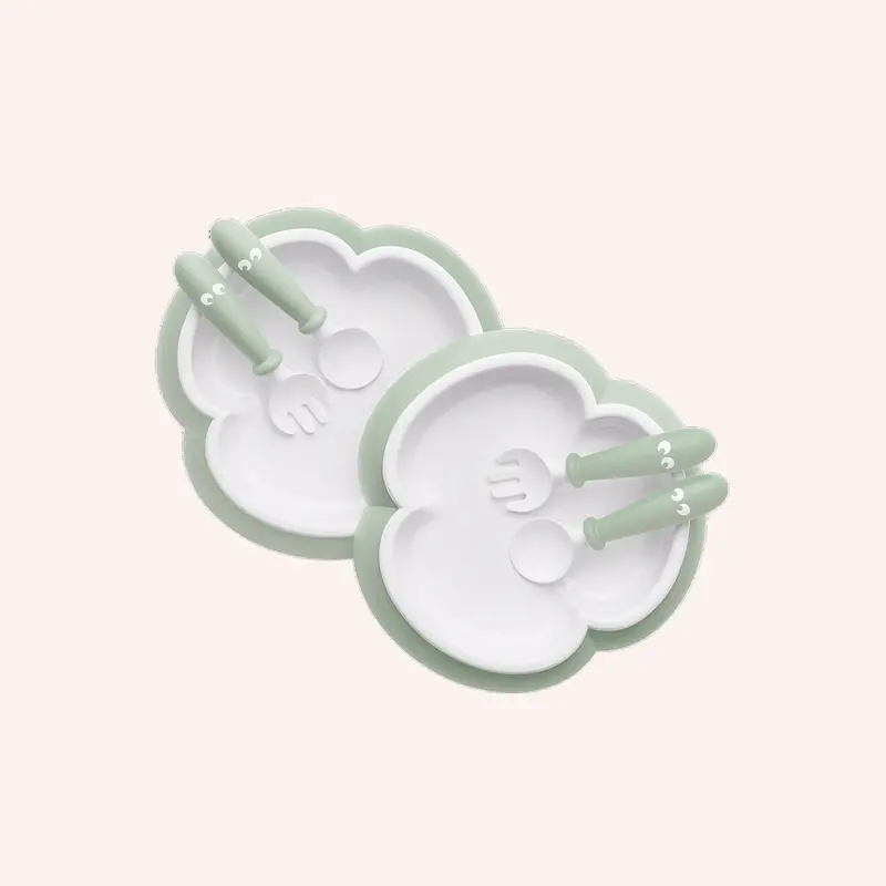 Baby Plate, Spoon & Fork (2 Pack) - Powder Green 1
