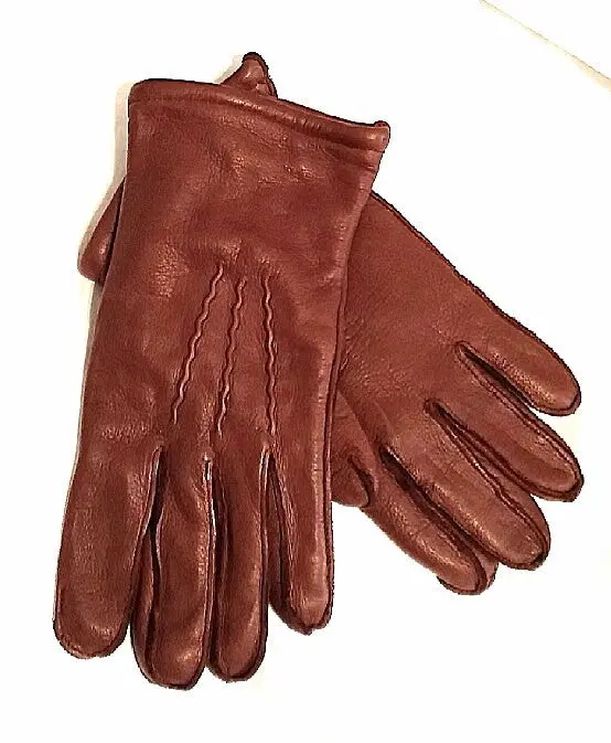 Brown 100% Leather-Wool Lined Winter Gloves- Size L 1