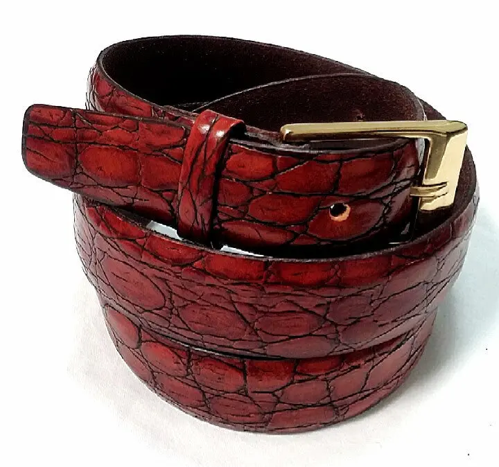 Cognac Gator Print 100% Leather Fashion Belt- Size (38-40) 1