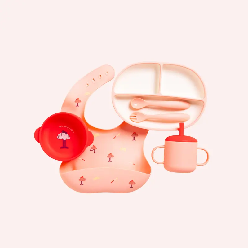 Fun Firsts Feeding Set Silicone - Croissant Peach 1