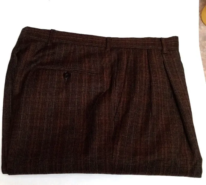 Hart Schaffner Marx- Brown Glen Plaid, Pleated Fashion Trousers- Size 33 1