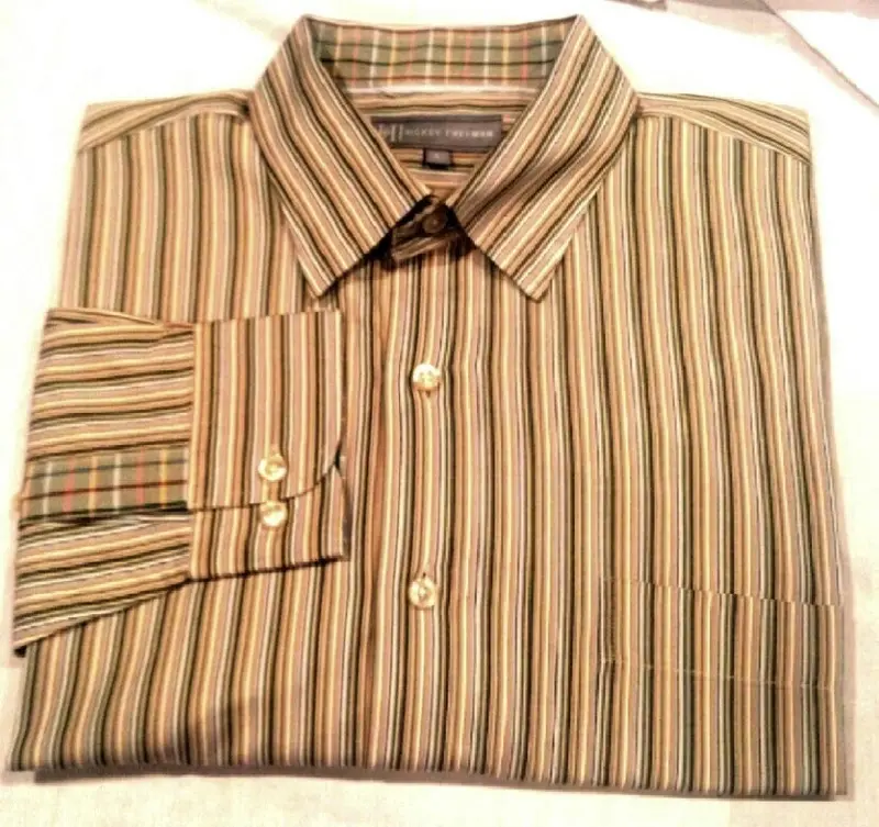 Hickey Freeman- Multi-Color Stripe Bu Fashion Shirt- Size L 1