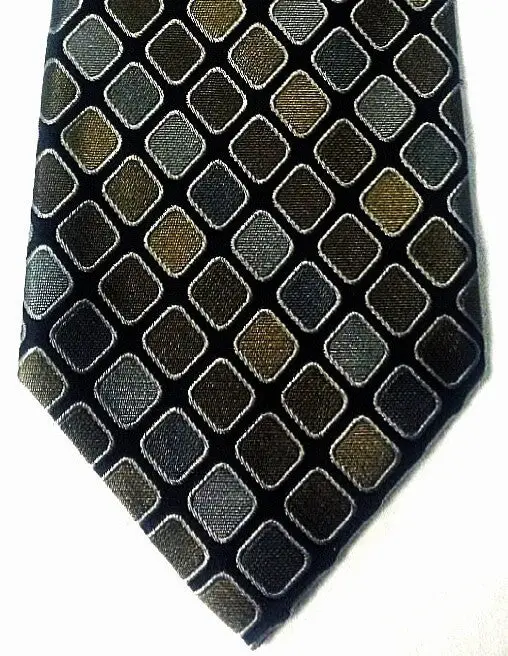 Joe-Joseph Abboud- Black Geometric 100% Woven Silk Tie- (X-Long) 1
