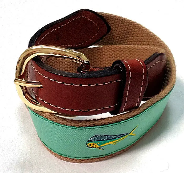 'Mahi-Mahi' Fish-Canvas/Leather Embroidered Novelty Belt- Size 24 1