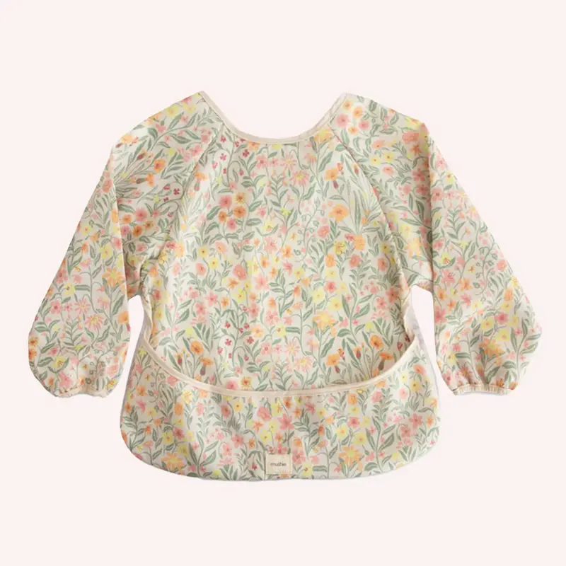 Mushie Long Sleeved Bib - Pastel Blooms 1