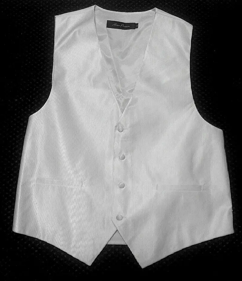 New- Alan Flusser White Micro Twill Satin Formal Vest- Size L 1