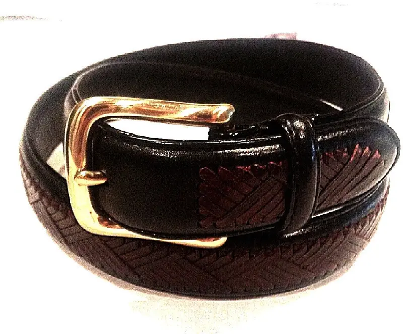 New- Arden Belt Co. Black/Brown Inlay Leather Fashion Belt- Size 30-32 1
