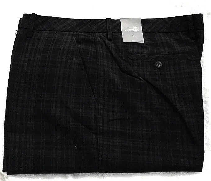 New- Ashworth- Black Plaid Pain Front Golf Trousers- Size 42X32 1