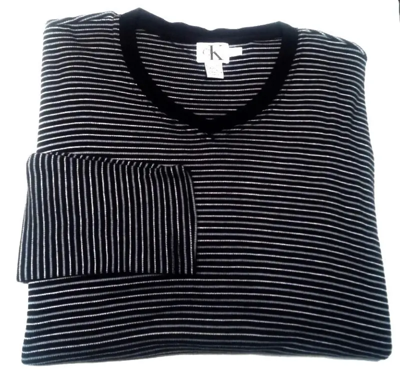 New- Calvin Klein Jeans-Blue/White Stripe Ls Cotton Knit Shirt- Size L 1