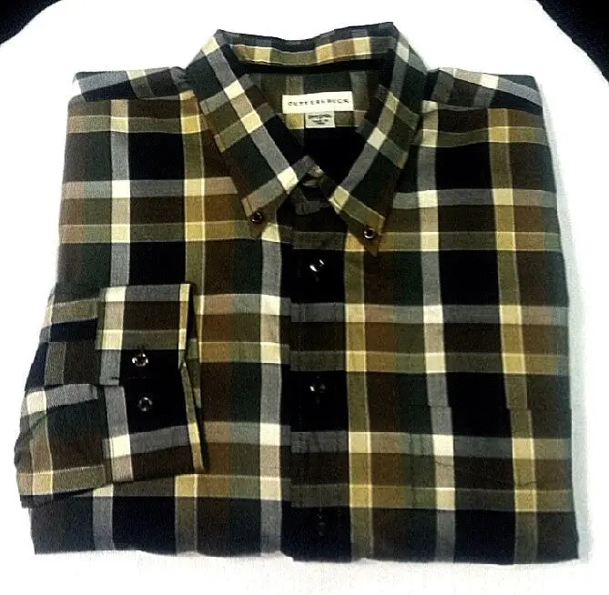 New- Cutter & Buck- Brown/Olive Plaid 100% Cotton Bd Fashion Shirt- Size 2Xt/Tgl 1