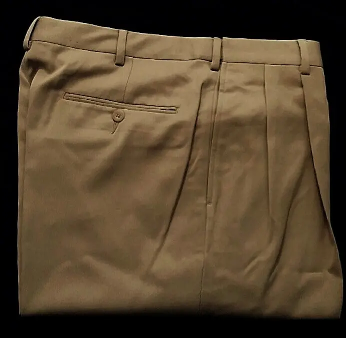 New- David Leadbetter-Khaki Microfiber Pleated Golf Trousers- Size 34X30 1