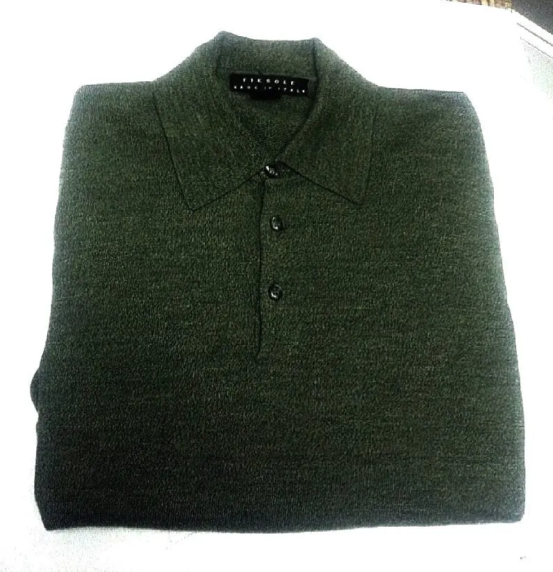 New- Fiesole Of Italy-Green Wool Polo Knit Sweater- Size L 1