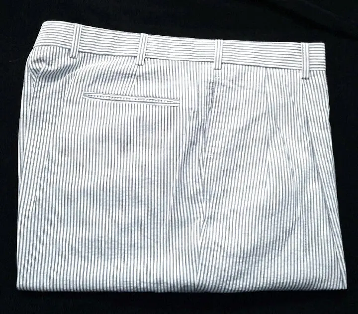 New- Jos.A.Bank- Blue/White Cotton Seersucker Pleated Trousers- Size 38X31 1