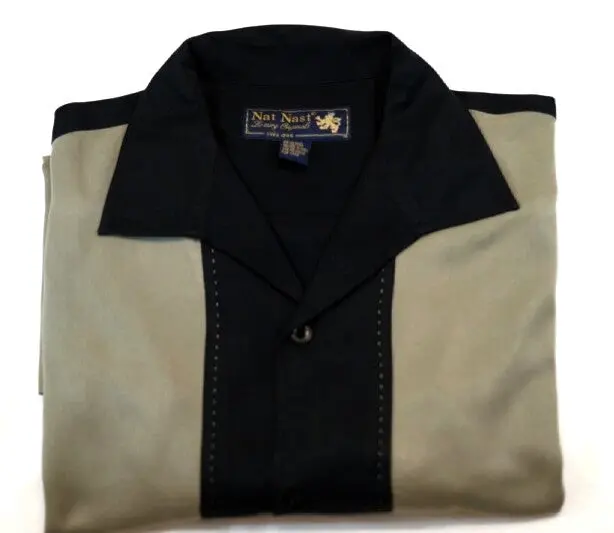 New- Nat Nast Black & Tan Silk Resort Shirt- Size M 1