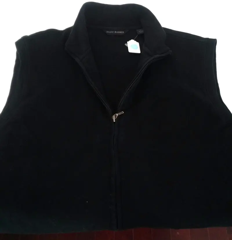 New- Scott Barber- Black Pima Cotton Zip Front Sleeveless Fleece- Size L 1