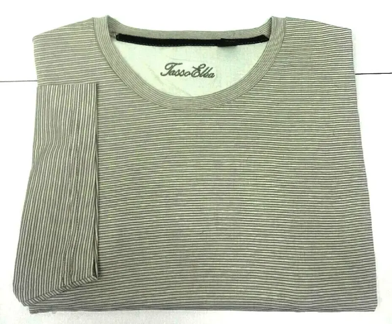 New- Tasso Elba Brown/White Stripe Tee Shirt- Size L 1