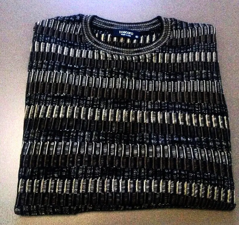New- Toscano Of Italy- Black/Brown/Tan Cotton Blend Geometric Knit Sweater- Size M 1