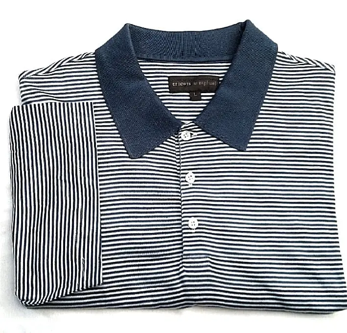 New- Tricots St.Raphael- Blue/White Mercerized Cotton Polo Shirt- Size L 1