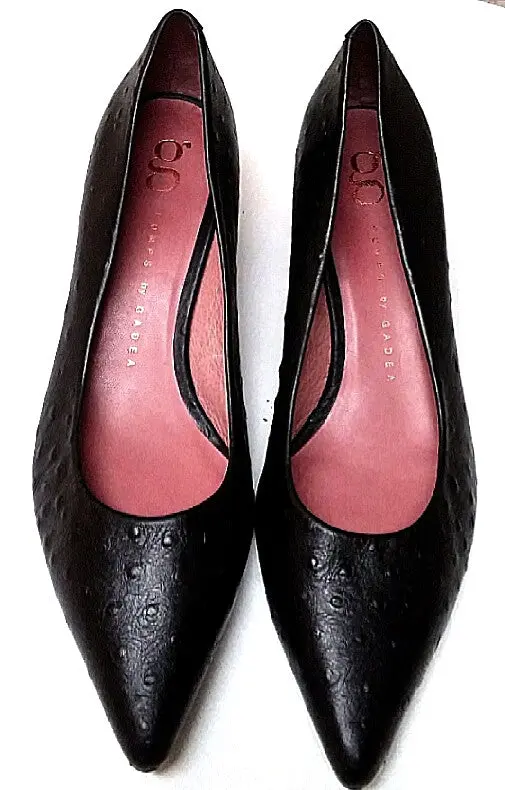 New- Women's 'Pumps By Gadea'- Black Ostrich Print 100% Leather Shoes- Size (38) 7.5 1