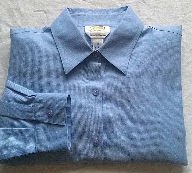 New- Women's Talbots Blue Cotton Pique Dress Blouse- Size 12 1