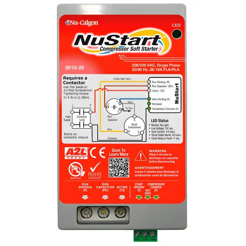 Nustart Compressor Soft Starter, Single Phase, 208/230Vac, 08-16A Fla/Rla 1