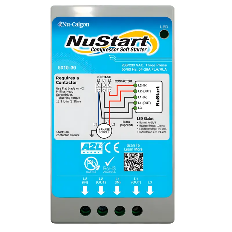 Nustart Compressor Soft Starter, Three Phase, 208/230Vac, 04-28A Fla/Rla 1