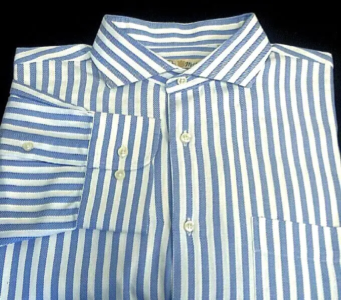 Peter Millar- Blue & White Herringbone Stripe Cotton Twill Dress Shirt- Size L 1