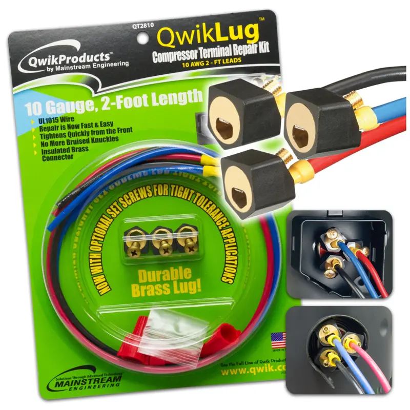 Qwiklug Compressor Terminal Repair Kit - 3 Terminal Repair Lugs - 10Awg With 2' Leads And Nut Connection 1