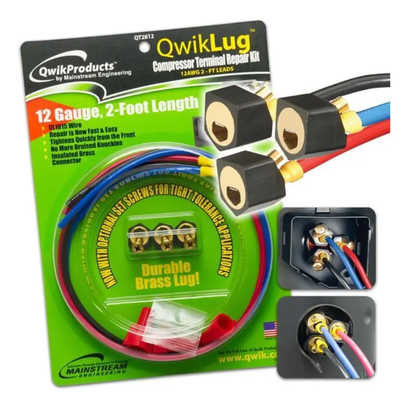 Qwiklug Compressor Terminal Repair Kit - 3 Terminal Repair Lugs - 12Awg With 2' Leads And Nut Connection 1