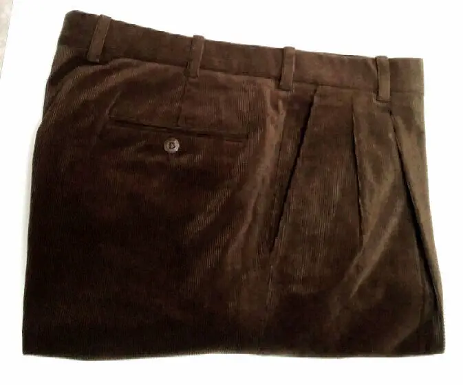 Riviera Sport- Brown Microfiber Corduroy Pleated Casual Trousers- Size 36X30 1