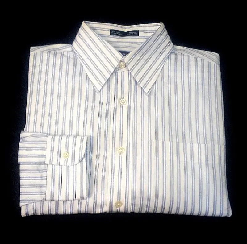 Saks Fifth Ave- White/Blue Pinstripe 100% Cotton Dress Shirt- Size 15X35 1