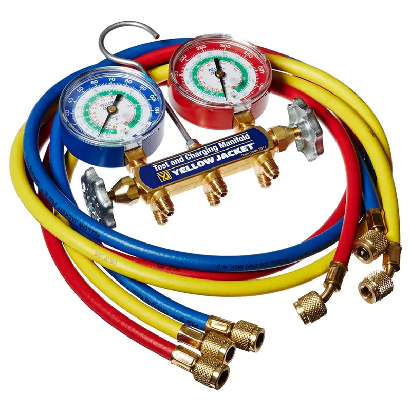 Series 41 Test & Charging Manifold, 2-Valve, With 60" Plus Ii, Standard Fittings, (Psi °F) R22/134A/404A, 3-1/8" Gauges 1
