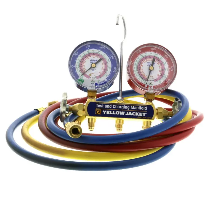 Series 41 Test & Charging Manifold, 2-Valve, With 60" Plus Ii, Standard Fittings, (Psi °F) R22/404A/410A, 3-1/8" Gauges 1