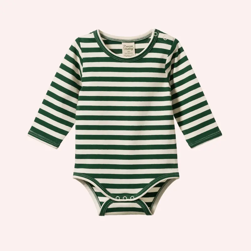 Stretch Jersey Long Sleeve Bodysuit - Eden Sea Stripe 1