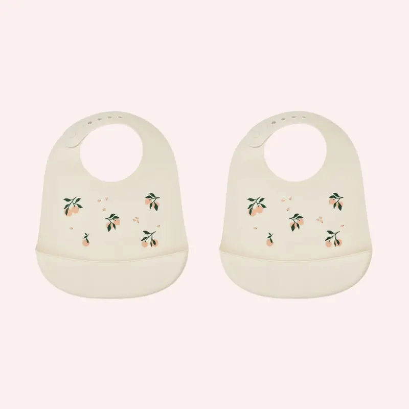 Tilda Printed Silicone Bib 2 Pack - Peach/Sea Shell 1