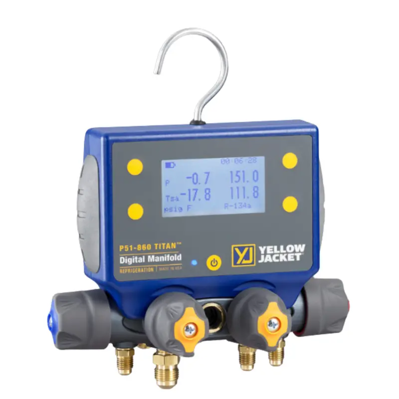 Titan Digital Manifold - 4-Valve With 3 1/4" Ryb And 1 3/8" Yellow Hose 1