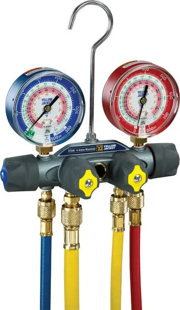 Titan® Manifold With 60″ Plus Ii™ Ryb And 3/8″ X 45°, R/B Gauges, Psi, R22/404A/410A °F 1