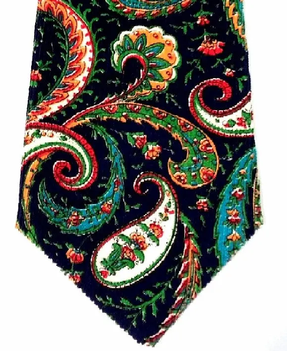Vintage Blue Paisley 100% Cotton Corduroy Tie 1