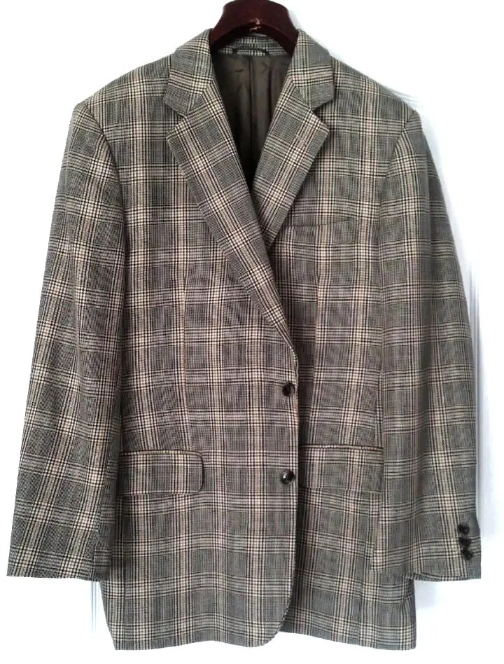 Vintage Burberry's Usa- Olive Houndstooth 100% Wool Sport Coat- Size 42R 1