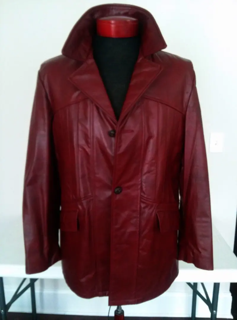 Vintage Burgundy Red Leather Car Coat- Size 42R 1