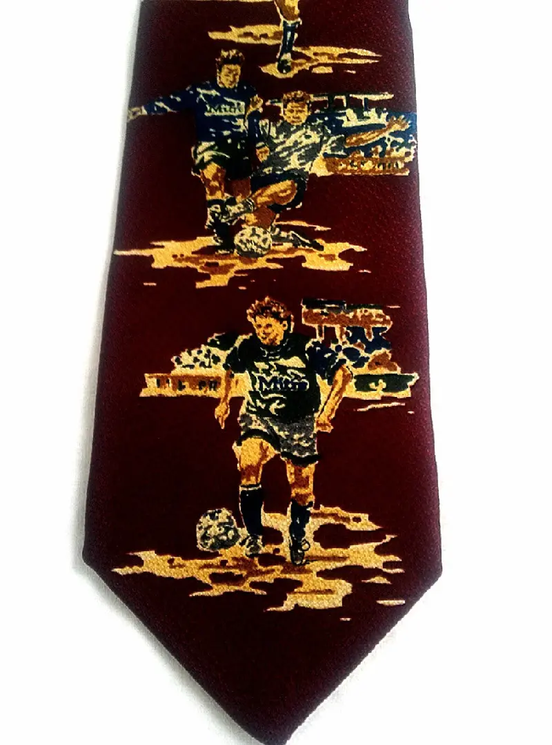 Vintage Ferrell Reed- Burgundy 'Soccer' Novelty Silk Tie 1