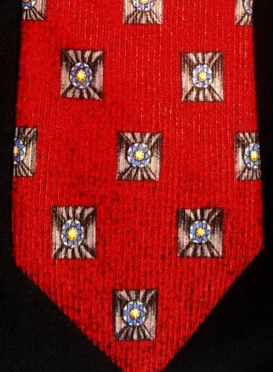 Vintage Robert Talbott Studio- Red Geometric Print Silk Tie 1